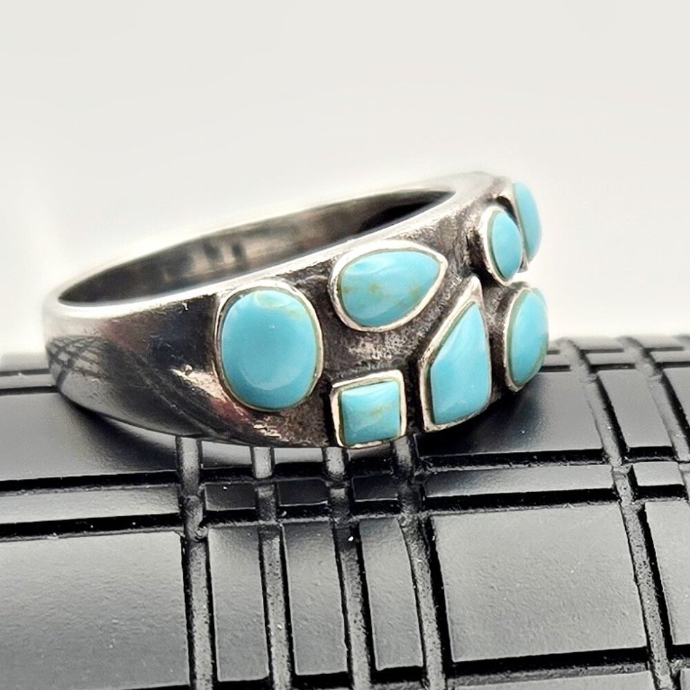 Sterling Silver Turquoise Band Ring Size 8.75 | Thai Multi Stone Turquoise Ring